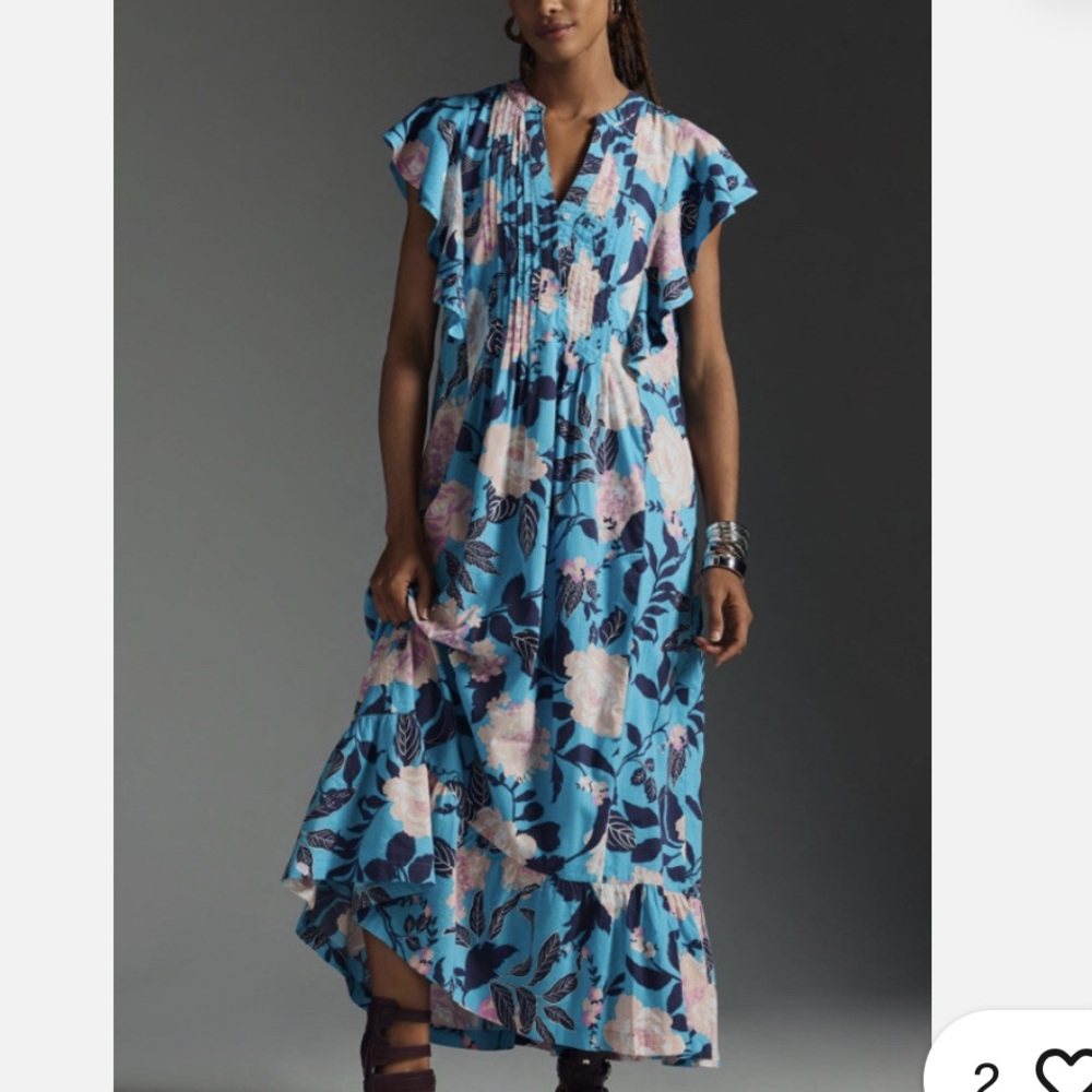 Anthropologie Turquoise Floral Tunic with Pink Accents